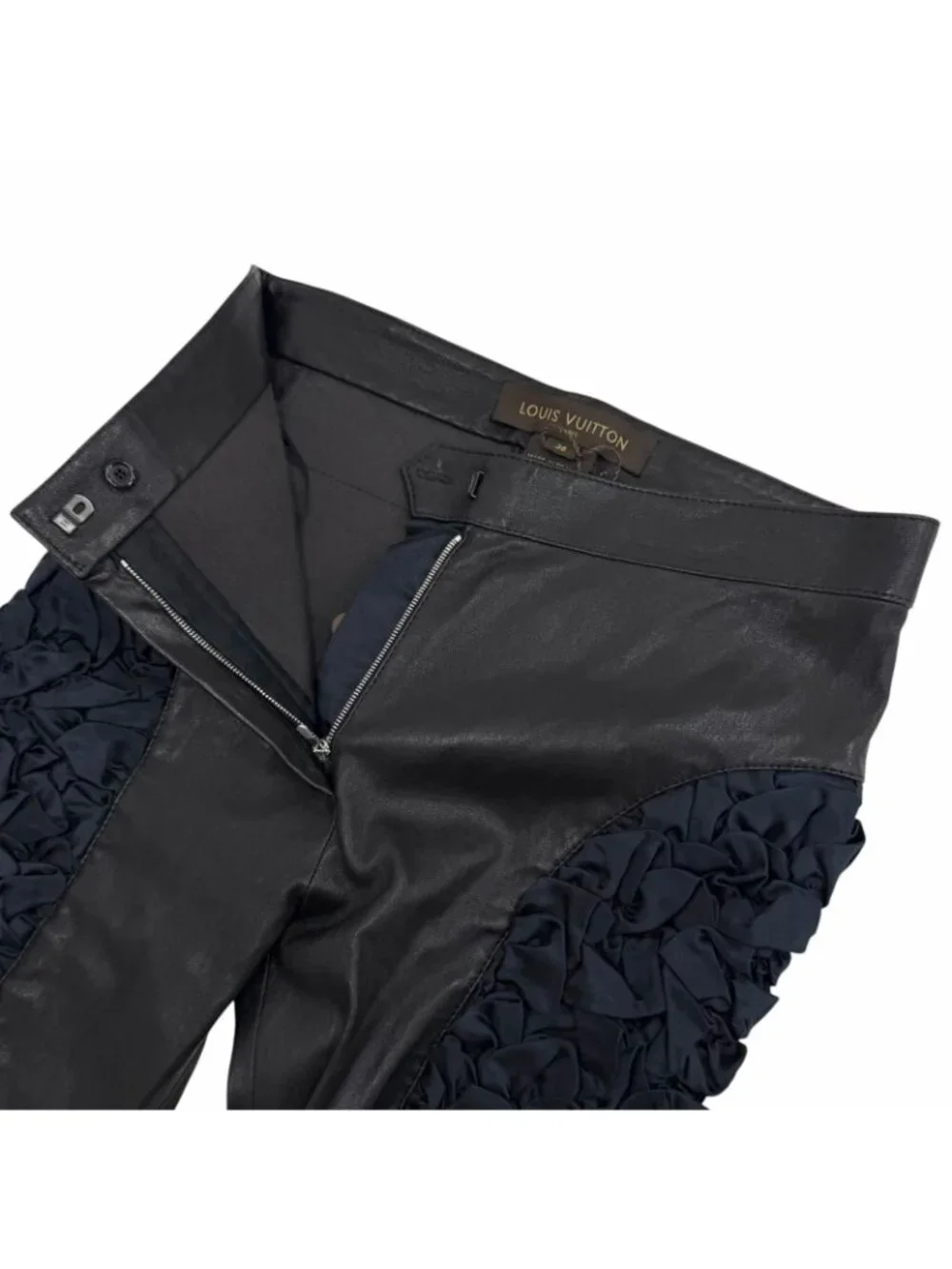 Louis Vuitton LV Zip Lambskin Side Gathered Long Pants Black 36